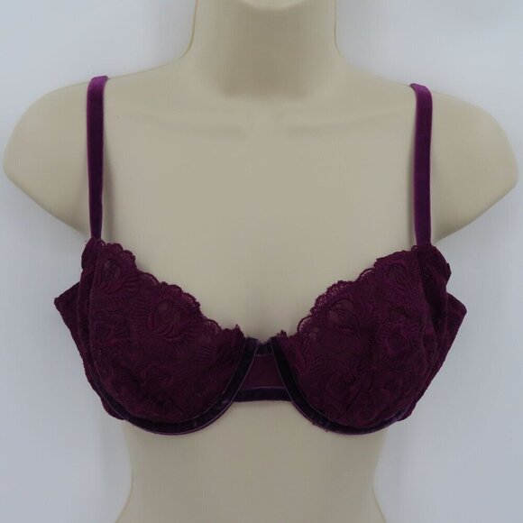 Victorias Secret 36C Bra Very Sexy Push Up Purple Lace Velvet Underwired Unlined - Picture 14 of 15